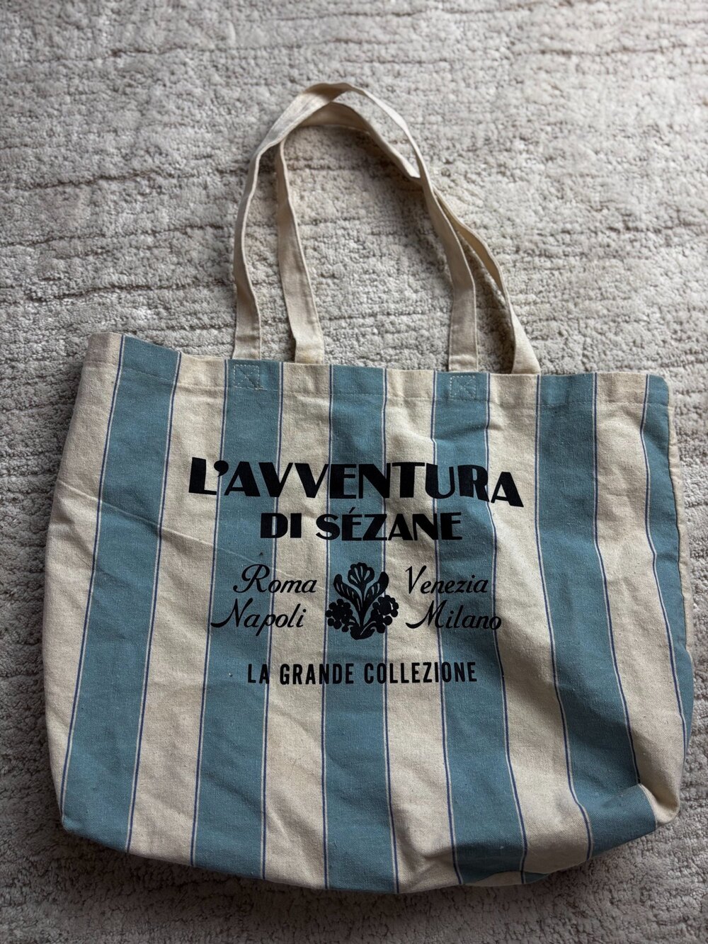 L'Avventura Di Sézane Striped Canvas Tote Bag Blue Beige